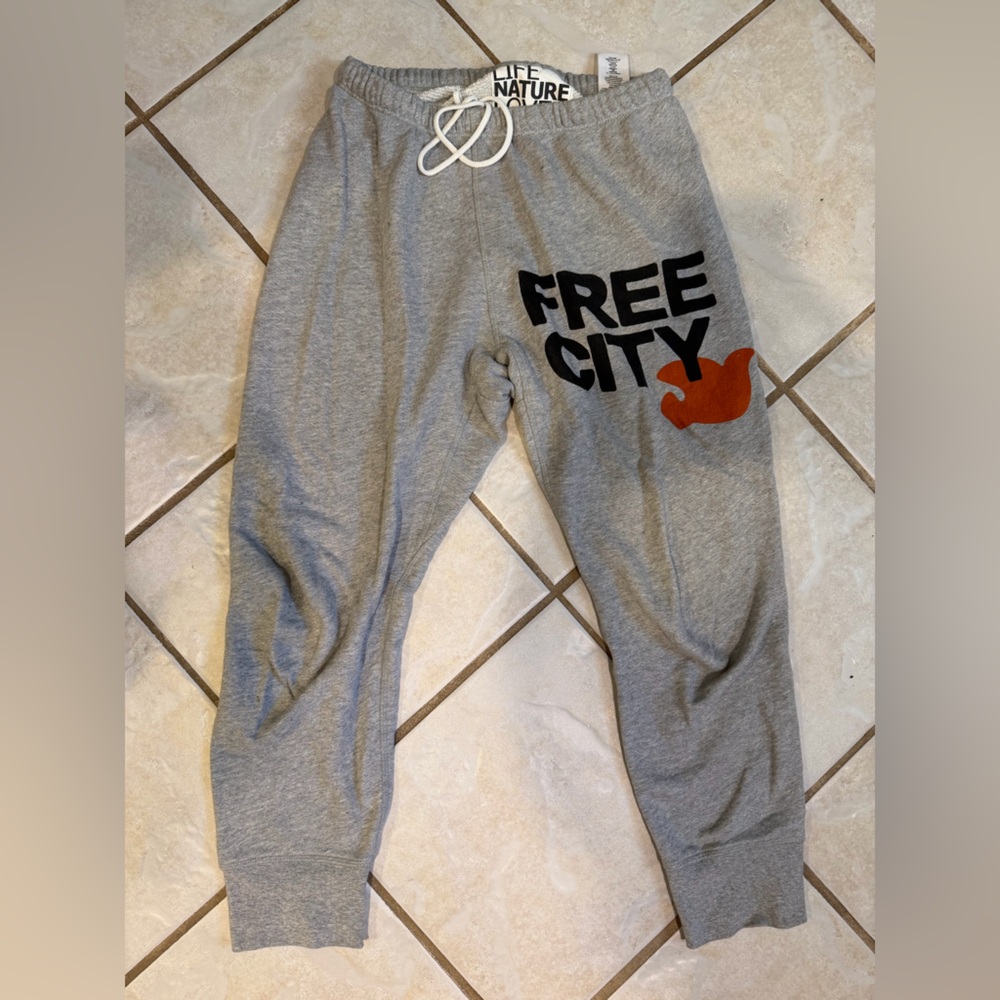 freecity Gray Sweatpants with Black Logo and Rust Accent
